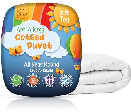 Rohi 7.5 Tog Cot Bed Duvet – Microfibre Anti-Allergy Toddler Duvet – Lightweight, Breathable & Ultra Comfy Baby Quilt 120cm x 150cm