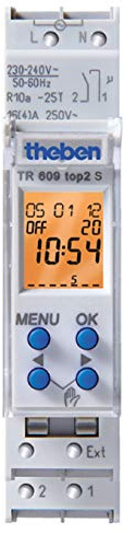 Theben TR 609 top2 S Reiheneinbau-Digital-Schaltuhr 1 Kanal, 7 Tage, Textzeile,1 TLE, 6090101