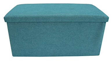 Rebecca Mobili Cassapanca baule, pouf contenitore per ordine casa camera bambini, azzurro turchese, cotone - 37 x 76 x 38 cm (HxLxP) - Art. RE6173