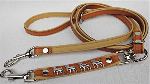 *MOPS* HUNDELEINE - Leine - 220cm/15mm, Echt Leder BLAU; SCHWARZ; Weiss; ROT; Cognac ; 3xVerstellbar 1167 (Cognac-Beige)