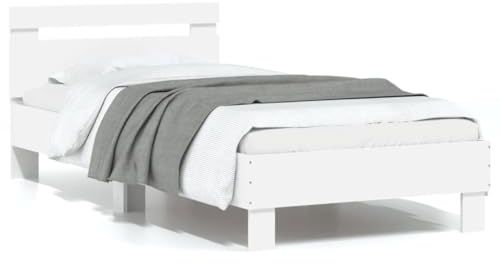THOYTOUI Bettgestell, Tagesbett Seniorenbett Bettsystem Bettrahmen Geeignet für Gästezimmer Hotel Schlafzimmer Wohnung mit Kopfteil Weiß 90x200 cm Holzwerkstoff