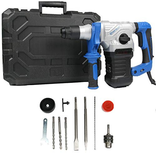 SDS Plus Drill Bits 1500W Brushless Rotary Hammer Corded Drills Home Workshop DIY Power Tools Concrete Tile Breaker Demolition Hammer Impact Chisel Bits Kit with Case