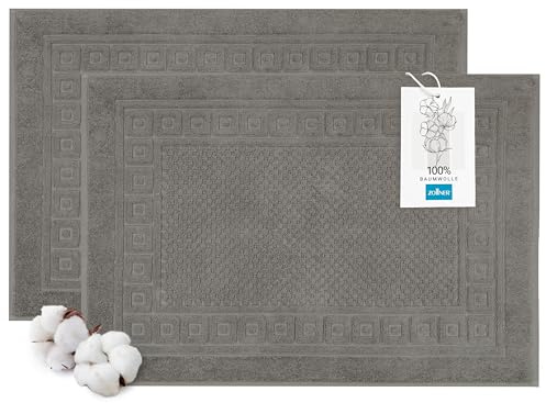 ZOLLNER 2er Set Badematten in 50x70 cm - weiches und saugstarkes Waffelmuster in grau - waschbar bis 60°C - Baumwolle - Hotelqualität - Oeko Tex® Zertifiziert