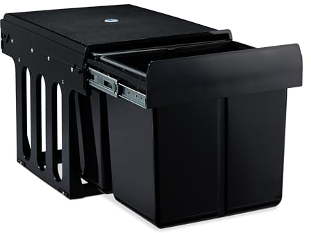 Relaxdays Pattumiera Estraibile con 2 Secchi, Bidoni Raccolta Differenziata Sotto Lavello, 2x15 L, 35,1x34,3x48 cm, Nero