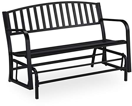 Relaxdays Schaukelbank, Stahl, 220 kg Traglast, 2 Sitzer, Bank mit Schaukelfunktion, HxBxT: 86 x 127 x 69 cm, schwarz