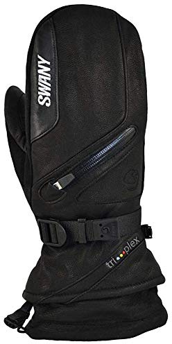 Swany Men's X-Cell 2.1 Sports Moisture-Wicking Quick-Drying Warm Durable Flexible Insulated Leather Winter Mittens, Black, Large