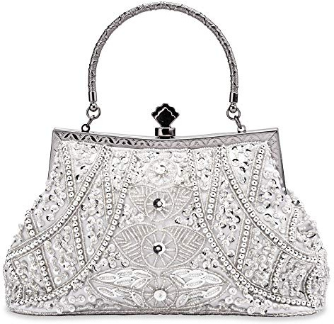 zebrum Clutch Abendtasche für Damen, Designer-Abendtasche, Clutch Lady Party, ausgezeichnete Geschenkwahl, Vintage-Stil mit Perlen und Pailletten, Silber, Einheitsgröße