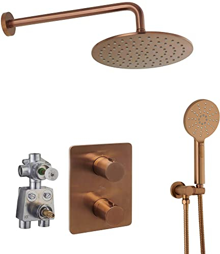 Ben Lavion 250 Unterputz Duscharmatur mit 4 Strahlarten Ø25 cm - Kupfer - Regendusche Duschset mit Duschkopf Duschsystem Duschgarnitur