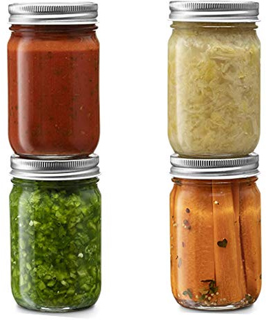 Glass Regular Mouth Mason Jars, 14 Ounce Glass Jars with Silver Metal Airtight Lids for Meal Prep, Food Storage, Canning, Drinking, Overnight Oats, Jelly, Dry Food, Spices, Salads, Yogurt (4 Pack)