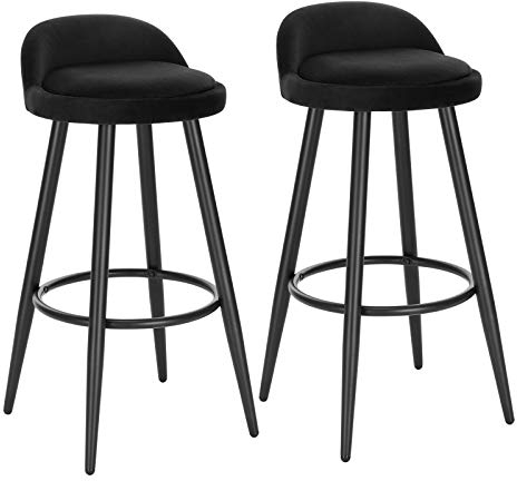 WOLTU Barhocker 2er Set, Barstuhl Küchenhocker, hoher Hocker mit Rückenlehne Fußstütze, aus Samt Metall, für Bars Theken Bistros, Schwarz, BH296sz-2