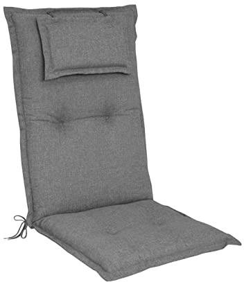 elGiga Hochlehner-Auflage 1-Stück Classic Grau 120 x 50 x 8 cm für Gartenstuhl, mit Kopfpolster, hochwertig, waschbar und pflegeleicht