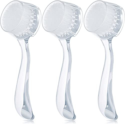 Patelai 3 Pcs Face Brush Cleansing Manual Acrylic Handle Facial Scrubbers Soft Bristle Exfoliator Cleaner Tool Scrub Exfoliating Facial Brush for Face Care Makeup Skincare Removal(Transparent)