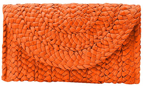 Obosoyo Bolso de mano de paja para mujer, bolso de mano, bolso de paja, bolso de sobre, cartera de verano, bolsa de playa, bolsa tejida, Naranja, Medium