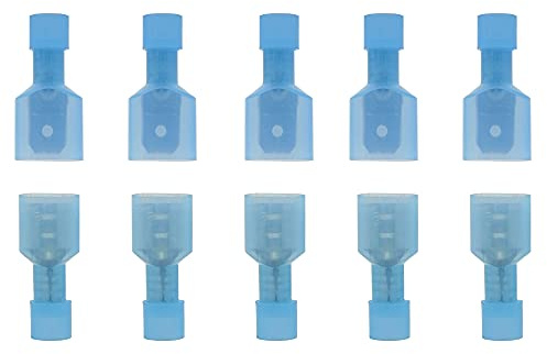 Ruidee 100 Pezzi Connettori Maschio Femmina Isolati Connettori per Cavi Connettori Elettrici Rapidi Terminali a Crimpare Nylon Faston Elettrici Vanga per Cavi (NLGM/Blue)