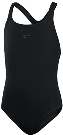 Speedo Girls Endurance+ Medalist Swimsuit | Chlorine Resistance | Comfort Fit | Swimming Lessons | Swim Holiday, Black, 11-12