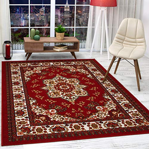 Antep Rugs Alfombras Oriental Traditional 8x10 Non-Skid (Non-Slip) Low Profile Pile Rubber Backing Indoor Area Rugs (Maroon, 7'10 x 10')
