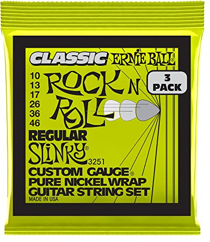 Ernie Ball Regular Slinky klassische Rock‘n‘Roll-E-Gitarrensaiten, reine Nickelwicklung, 3er-Pack, Stärke 10–46