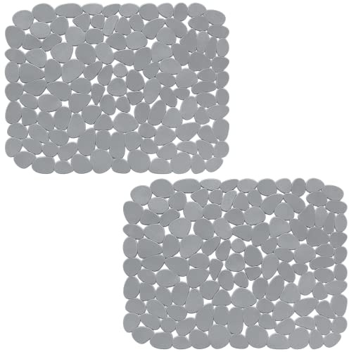 Bligli Pebble Sink Mat for Stainless Steel/Ceramic Sinks, 2 Pack PVC Sink Protectors Mats for Bottom of Kitchen Sink, Dish Drying Mat for Dishes and Glassware, 15.7 x 11.8 inch, Solid Grey