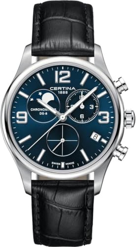 Certina, Herren DS 8 Chronograph Moon Phase Edelstahl Schweizer Quarz Uhr C0334601604700, Schwarz, Chronograph, Quarzuhr