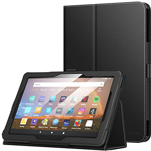 MoKo Hülle Kompatibel mit All-New Fire HD 8 & 8 Plus (12/10th Generation,2024/2022/2020 Release), Kunstleder Tablethülle Smart Case mit 2 Winkel Auto Schlaf/Aufwach Funktion, Schwarz