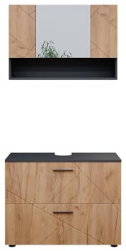 Vicco Meubles Bain Irma, Chêne doré/Anthracite, 80 cm, composé d’Un Miroir de Salle de Bain et d’Un Meuble sous-lavabo