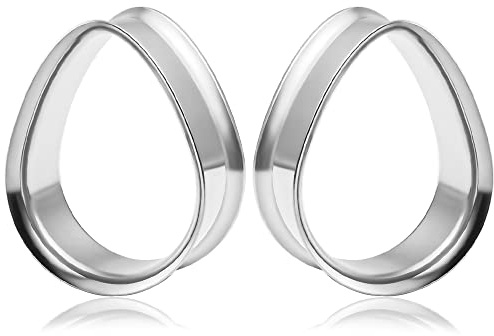 Vankula Ear Tunnels Flesh Stretcher Double Flared Plugs Gauges Teardrop Stainless Steel Ears Piercing Jewelry for Men Women 10mm(00G) Silver