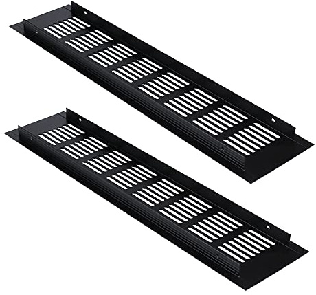 2 cubiertas de rejilla de ventilación de 80 mm, cubierta de aleación de aluminio, rejillas de ventilación negras, rejilla de ventilación de pared para cocina, zócalo de cocina, armario [80 mm x 350