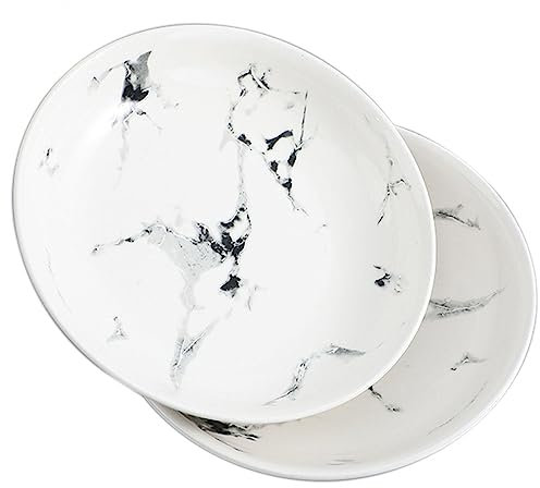 NGDECOR Set di 2 Piatti Piani in Ceramica da 8 Pollici, Moderno Marmo Grigio Porcellana Piatto Set da Cucina Piatto da Portata per Dolci, Insalate, Adatto a Microonde, Forno e Lavastoviglie,Round