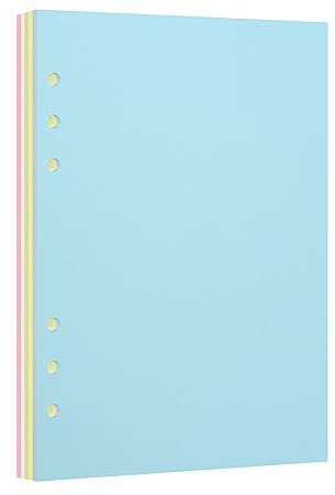 luvtree Recharge de papier vierge A5, pages colorées pour classeur A5 rechargeable à 6 anneaux, inserts de recharge de classeur perforés à 6 trous, 1 lot (contient 50 feuilles/100 pages)