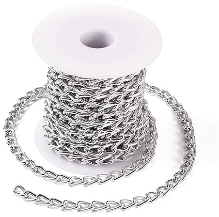 PandaHall 5m Aluminium Curb Halsketten Versilbert Ungeschweißte Ovale Link Kette Verdrehte Kette mit Spule für DIY Handwerk Halskette Schmuck Machen