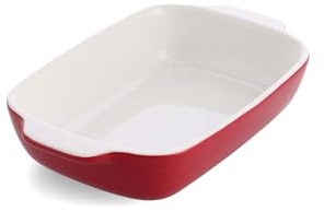 KitchenAid Stoneware Backform Rechteckig Keramik Antihaftbeschichtung mit Bambusdeckel, 26 cm/1,9L, PFAS-Frei, Langlebig, Platzsparend, Backofenfest bis 260°C, Spülmaschinenfest, Imperium Rot