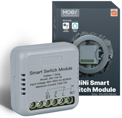 MOES Zigbee Lichtschalter Unterputz,MINI Smart Relais Modul (Erfordert Neutralleiter und MOES Zigbee Gateway),Kompatibel mit Smart Life Tuya App,Alexa und Google Home 1 fach