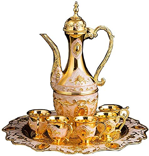 FURLOU Weinset, Weinkrug und Weinglas-Set, 8-teilig, Zinklegierung, Dekoration im europäischen Stil, Einweihungsgeschenk, Hochzeitsgeschenk(Color:Gold)