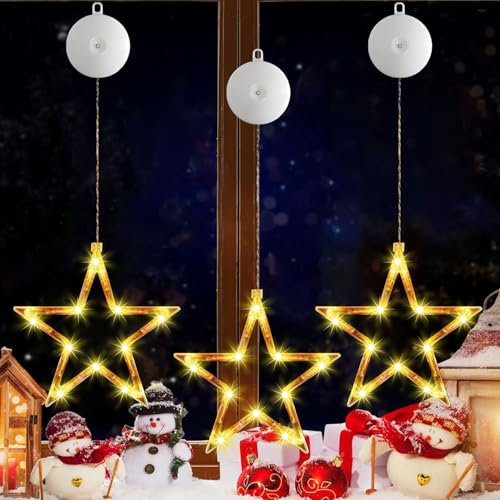 Weihnachtsbeleuchtung Fenster Innen,LED Sterne Weihnachtsbeleuchtung,3PCS LED Hängenden Fensterlicht,Fensterlichterketten Weihnachten,Weihnachten Dekorative Fenster Licht,Weihnachtsdekoration Lichter