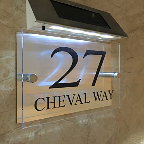 Buzuiun SIGN Numéro de maison solaire à LED 1-99999 Le nom de la rue Effet cristal