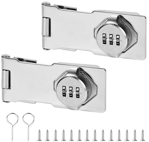 2PCS Password Hasp Locks, 3.8Inch Silver 90-180 Degree Cabinet Latch | Barn Door Lock, Cabinet Door Combination Lock Rotary Door Lock Hasp with Screws for Cabinets, Barn Door, Outdoor, Garden