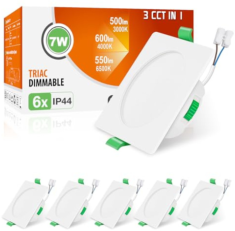 ALUSSO LED Einbaustrahler Eckig Dimmbar LED Spots 230V Deckenspots 68mm Ultra Flach 7W IP44 Warmweiß Neutralweiß Kaltweiß Einbauleuchten für Badezimmer Wohnzimmer, Weiss, 6er Set