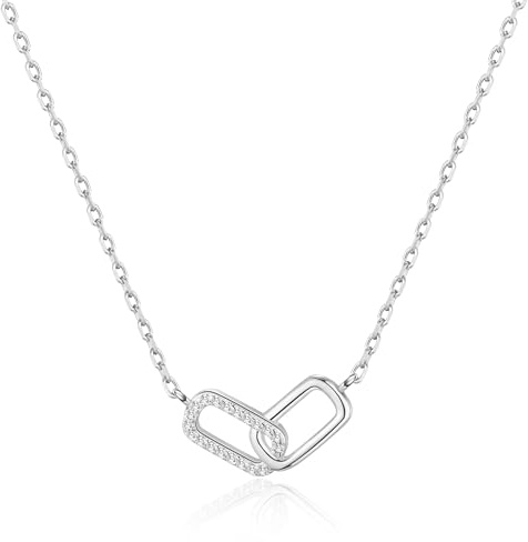 Philip Jones Silver Plated Paperclip Link Necklace Created with Zircondia® Crystals