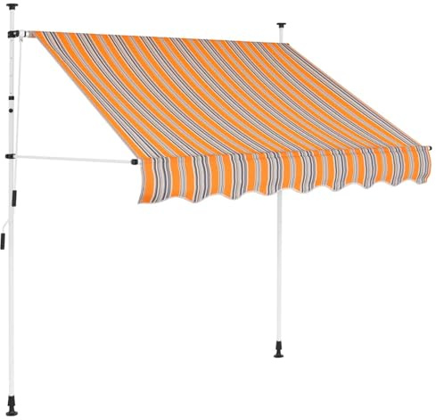 CLALER Klemmmarkise 150 cm breit mit Handkurbel Balkon, Balkonmarkise ohne Bohren, UV-beständig höhenverstellbar wasserabweisend, Sonnenschutz, Terrassenüberdachung, einfache Montage, Gelb und Blau