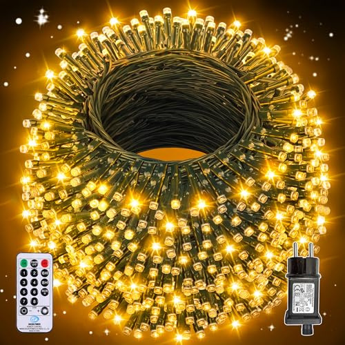 Auriostar Guirlande Lumineuse Noel 60m, 600LEDs Guirlande Lumineuse Exterieure et Intérieur étanche IP44, 8 Modes Sapin de Noel pour Décoration Noël, Chambre, Balcon, Jardin
