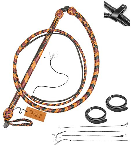 Marrone, Rosso e Nero Frusta 12 trecce Fili Pelle Intrecciata Frusta in Vera Pelle Pancia in Pelle e Supporto in Pelle all'Interno Frusta Che schiocca Forte (6 Piedi (1,8 Metri))