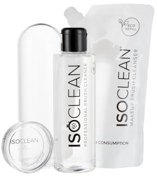 ISOCLEAN Makeup Brush Cleaner and Refill Pouch - 165ml Easy Pour Liquid Makeup Cleaner Solution for Brushes and Tools, Cleans Bristles, Dries in 60 Seconds, For Professional & Home Use