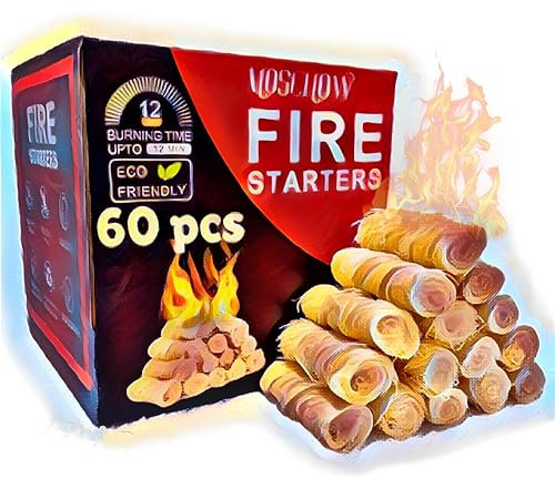 Fire Starter, Natural Charcoal Starters for Campfires, BBQ, Grill, Fire Pit, Tumbleweeds, Fatwood, Odorless, Indoor & Outdoor Firewood Stove, Oven, Fireplace, Cubes, Chimney, Sticks, Hookah 60pcs
