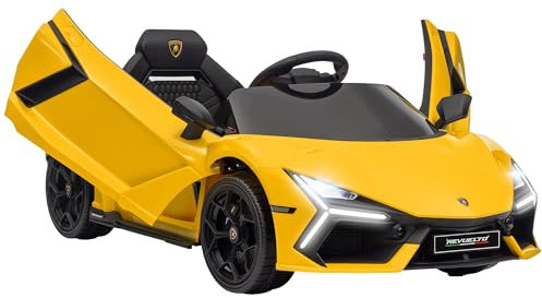 AIYAPLAY Lamborghini Revuelto Licensed Kid Electric Car, 12V Kids Electric Ride On with Butterfly Doors, Suspension, Remote Control, LED Lights, Horn, USB, MP3 for 3-5 Years, Yellow