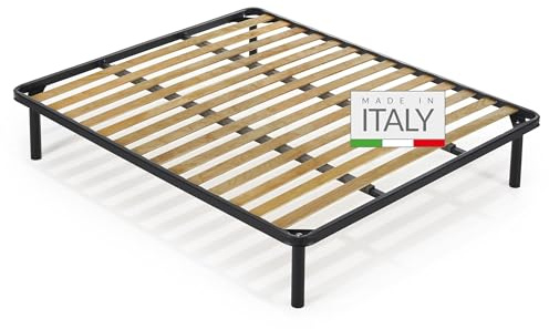 NUVOLA Atena - Rete Matrimoniale 160x200 con Doghe in Legno, Struttura Letto Matrimoniale Ortopedica in Ferro con 2 Traversi, Solida e Resistente - Per Tutti i Tipi di Letti e Materassi, Made in Italy