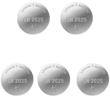 Pila de botón de 3 V CR2025, Pack de 5 Unidades, Ideal para Relojes, Controles remotos y Dispositivos electrónicos pequeños.