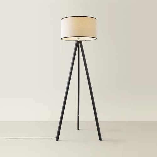 ValueLights | Black Wood Tripod Floor Lamp with Black Trim Drum Shade Living Room Lounge Light | Floor Lamps, Home Décor & Improvement Essential | Included LED Bulb
