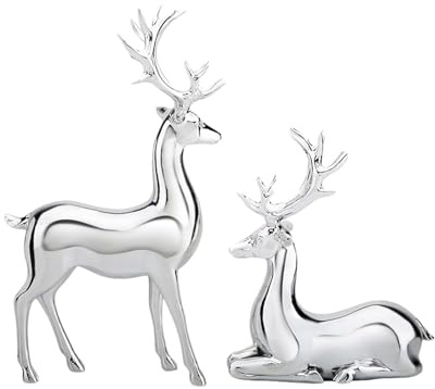 2 Stück Rentier Figuren, Dekofigur Rentier Weihnachtsdeko Deko Hirsch, Tier-Rentier Skulptur, Harz Silberne Rentier Ornamente, Handgefertigte Hirsch Ornamente Aus Harz Für Hirschliebhaber, Heimdekorat