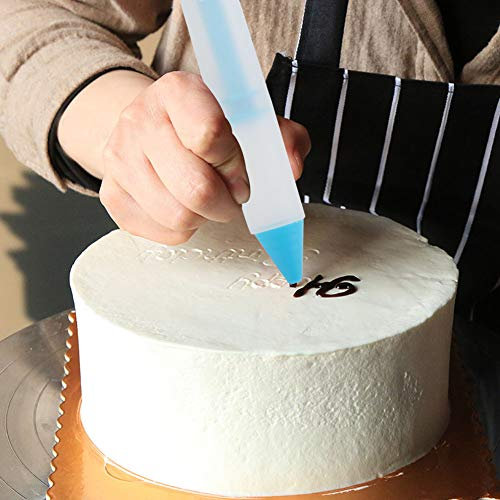 Bonbela 4 Nozzles Silicone Food Writing Pen Chocolate Decorating Tools Cake Writing Pen Cake Mould (Blue)