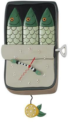 Enesco Allen Designs Feeling Salty Tin of Sardines - Orologio da parete a pendolo scolpito, 33 cm, multicolore